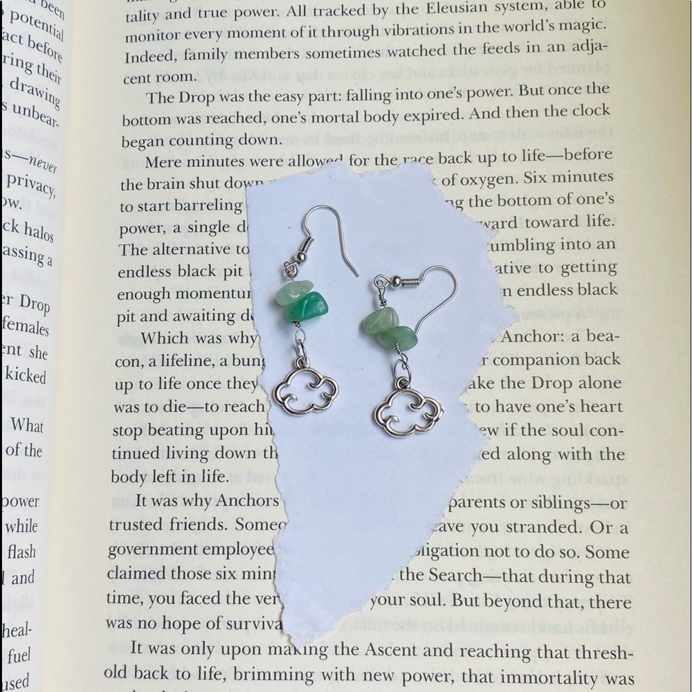 Green Aventurine Crystal Earring with Cloud Charm